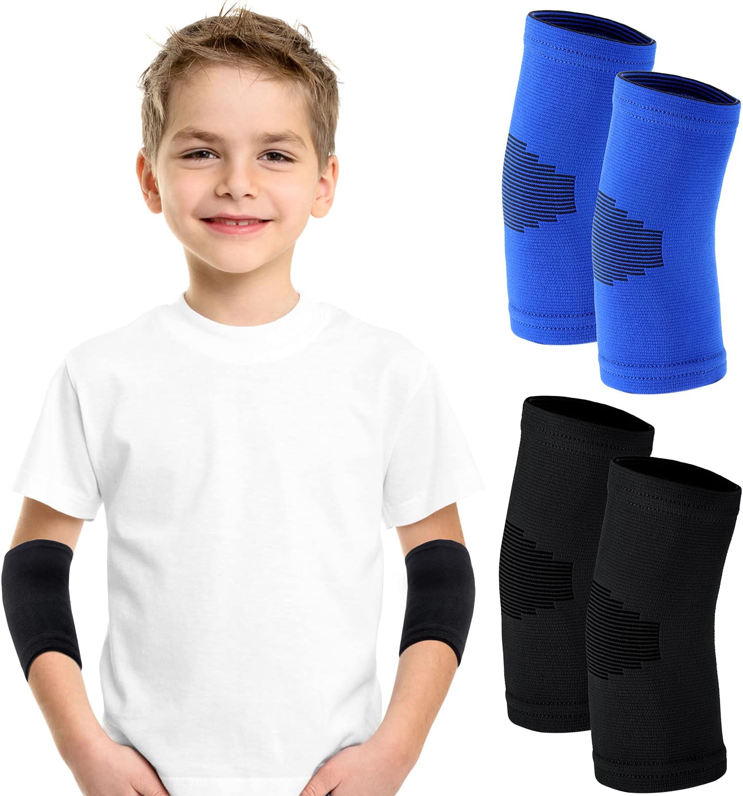 Kasyat Kids Elbow Brace Knit Compression Elbow Sleeve Compression Brace Gym Arm Sleeve Gym Joint Support for Boys and Girls Teen Weight Lifting Sports(2 Pieces,Small)