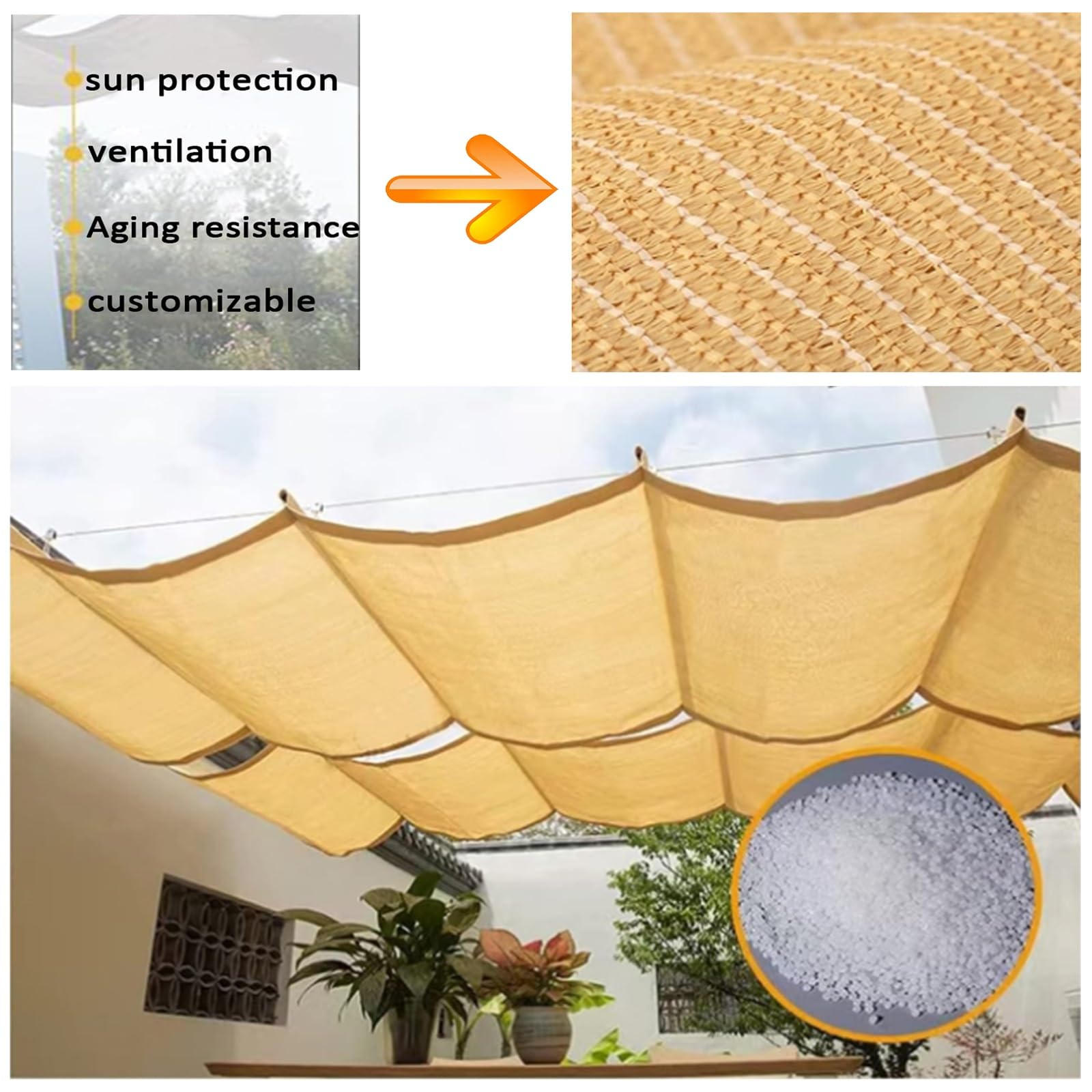 U-vormige Wave-zonnescherm, intrekbare Wave-schaduwzeilen, UV-blokkering, U-vormige schuifrolgordijn met montagekit, eenvoudig te installeren voor