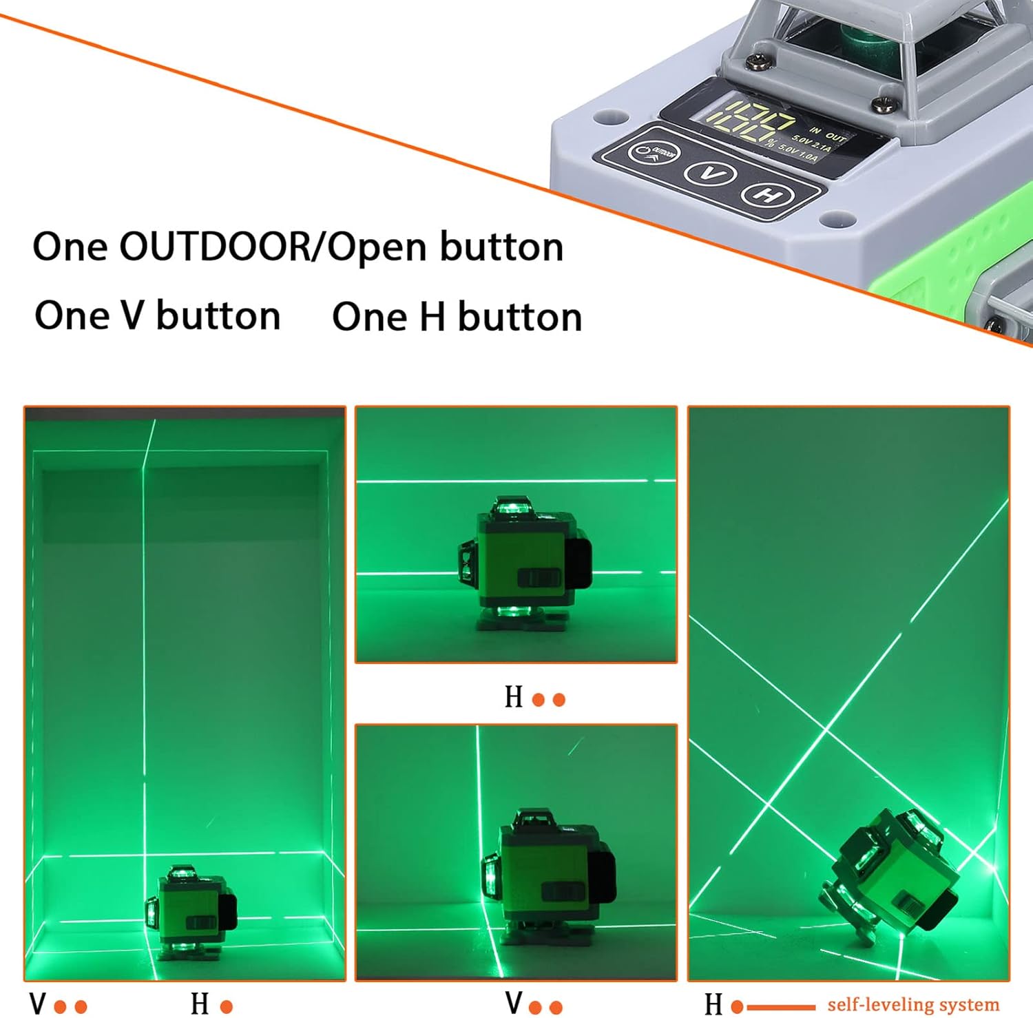 Multifunctional 16 Lines Level 3° Self-Leveling Function Leveling Omnidirectional Ground Wall Sticker Vertical Horizontal Oblique Line with Target Board Plate
