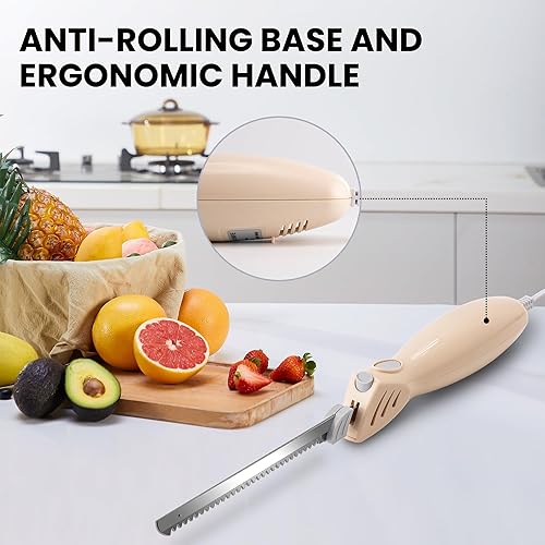 Miniatura 5 de Cuchillo eléctrico - Juego de cuchillas de borde dentado fácil de cortar para carne, pan, filete, bricolaje, mango ergonómico + 2 cuchillas crema