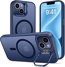 Coque Magnétique pour iPhone 13/14 avec Caméra Béquille, Compatible avec MagSafe, Etui Translucide Mat Minimaliste, Housse de Protection Fine en TPU Anti-Traces de Doigts Antichoc Case,Bleu Foncé