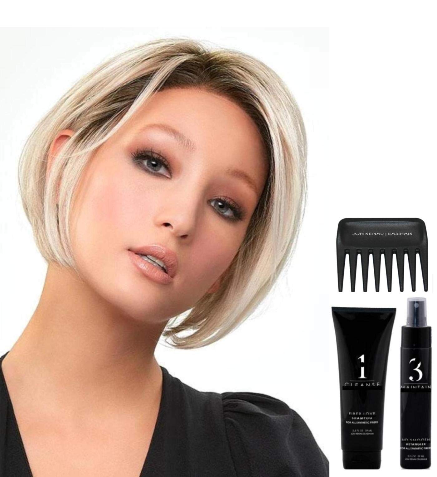 Bundle - 5 item: Ignite Petite Wig by Jon Renau, Christy's Wigs Q & A Booklet, 2oz Travel Size Wig Shampoo, HD Smooth and Wide Tooth Comb - Color: 24BT18S8