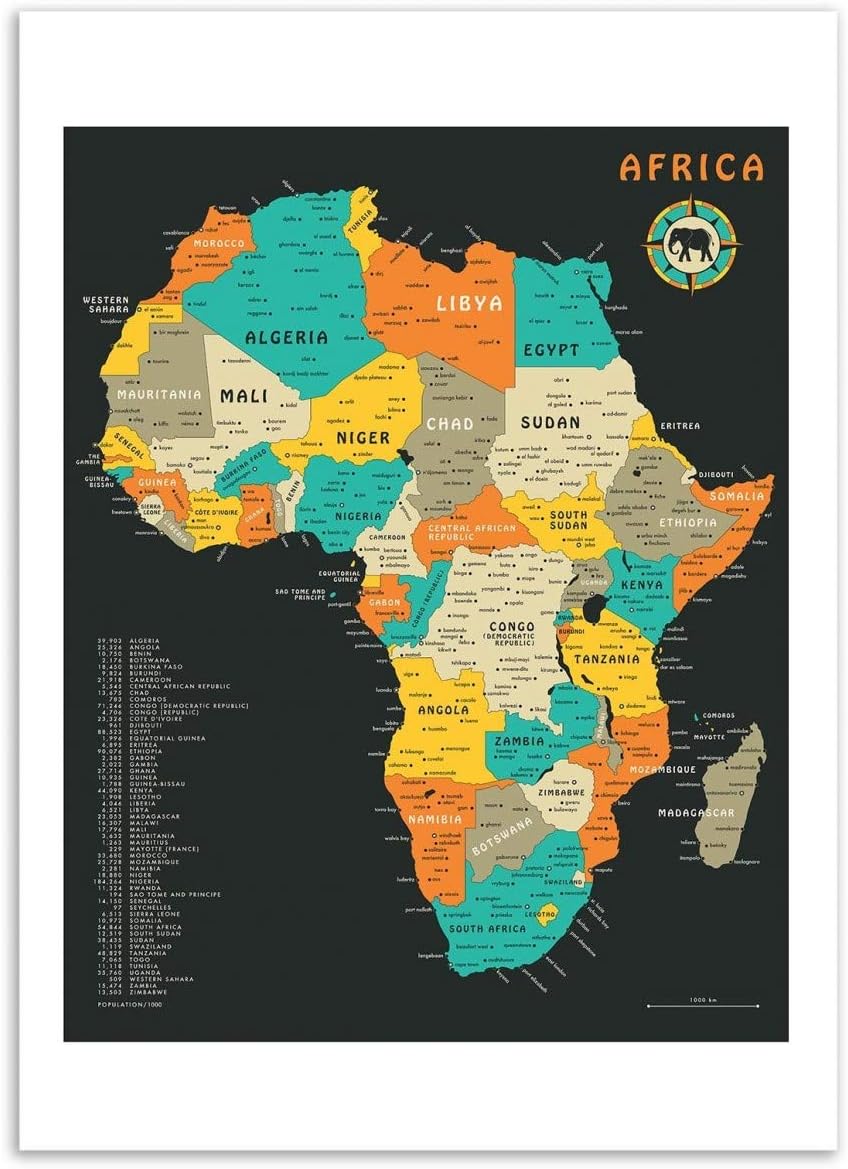 Wall Editions Art-Poster - Africa Map - Jazzberry Blue, 19.7 x 27.5 inches
