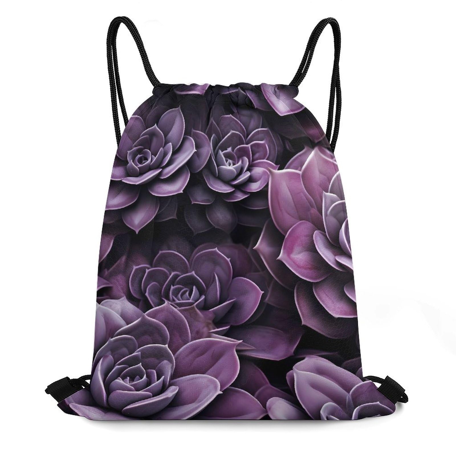 Purple Succulent Floral Plants Drawstring Backpack Durable Sport Gym Bags Daypack for Men Women 35 * 42cm