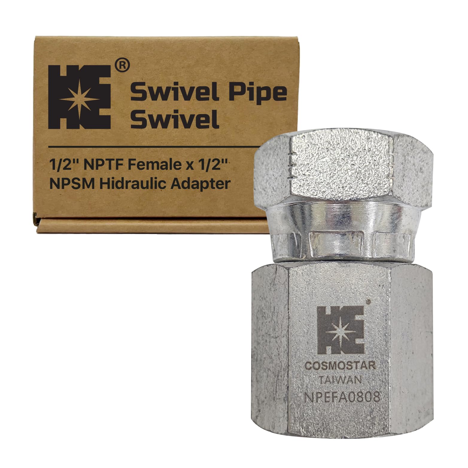 Cosmostar 1/2" NPTF Female x 1/2" NPSM Swivel Pipe Swivel, Hydraulic Adapter