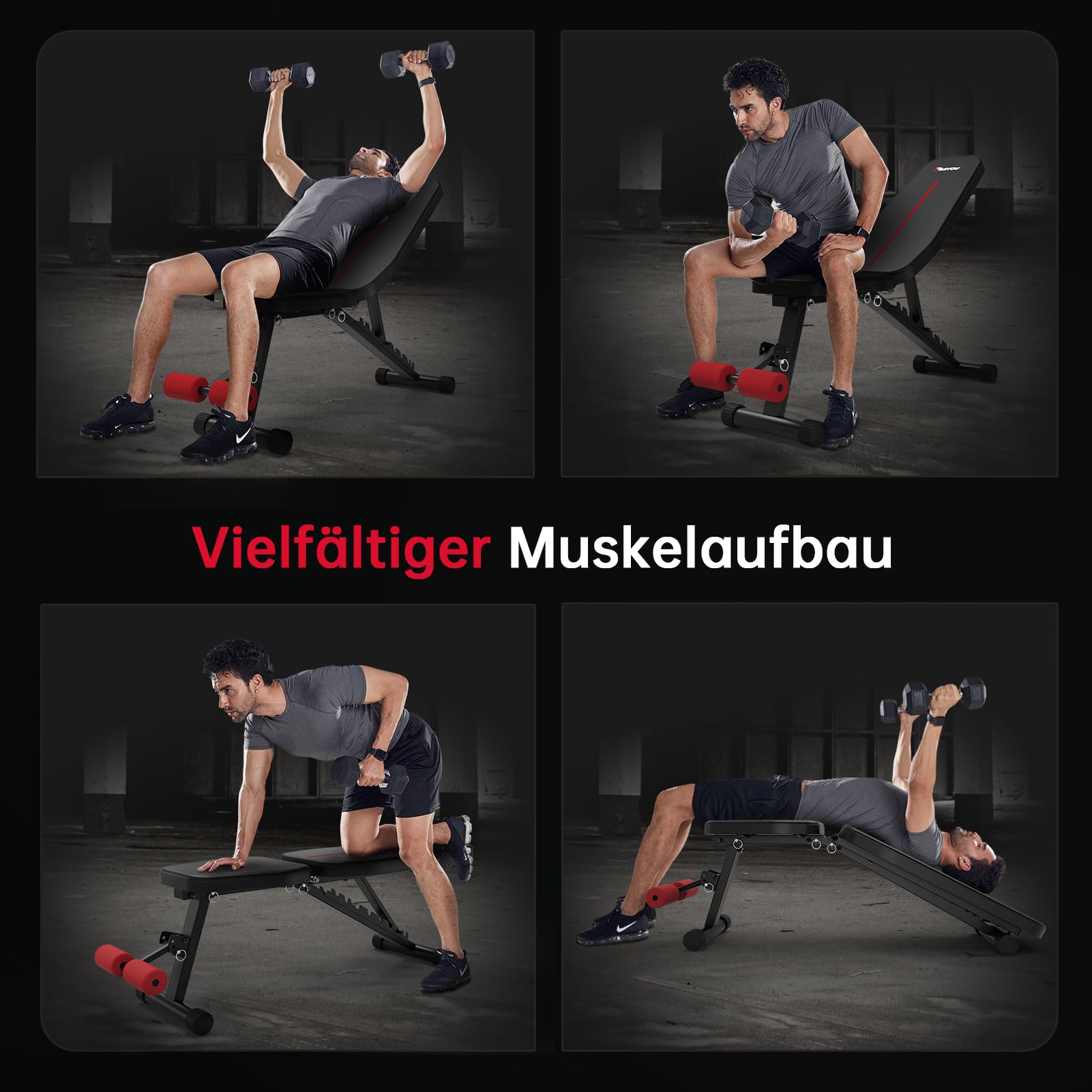 PASYOU Hantelbank Klappbar 10-Fach Verstellbar 90° Grad vertikal Multifunktions Trainingsbank für Ganzkörper-workout Bauchtrainer Schrägbank