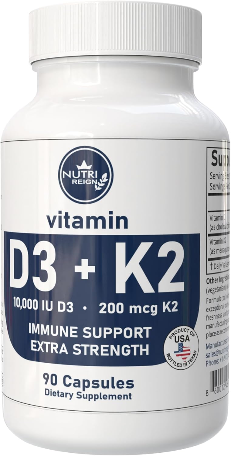 Vitamin D3 + K2, 10,000 IU D3, 200 mcg K2, 90 Capsules