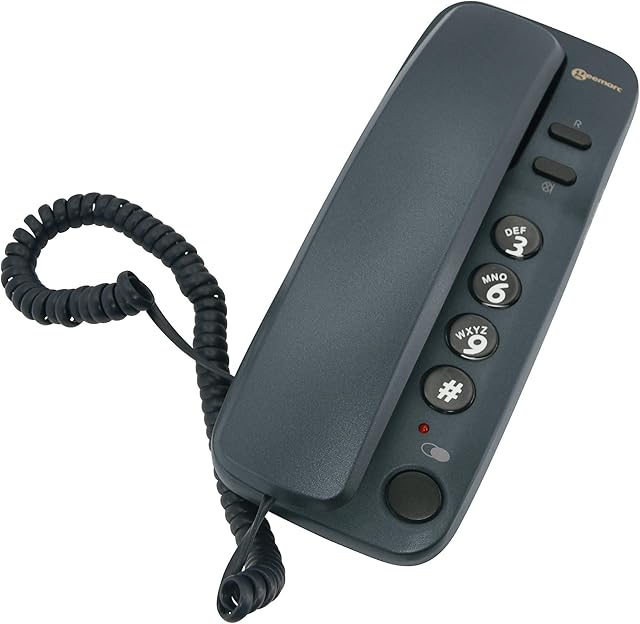 Geemarc Marbella - Gondola Style Corded Telephone with Large Buttons, Mute Function and Visual Ring Indicator - Wall Mountable - UK Version - Metallic Blue