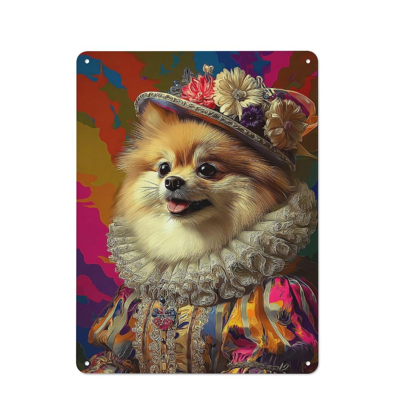 Junmoney Royal Pomeranian In Extravagant Attire Retro Metal Wall Sign 40X30cm For Guest Room Or Hallway, A Housewarming Gift For Home Decor Collectors