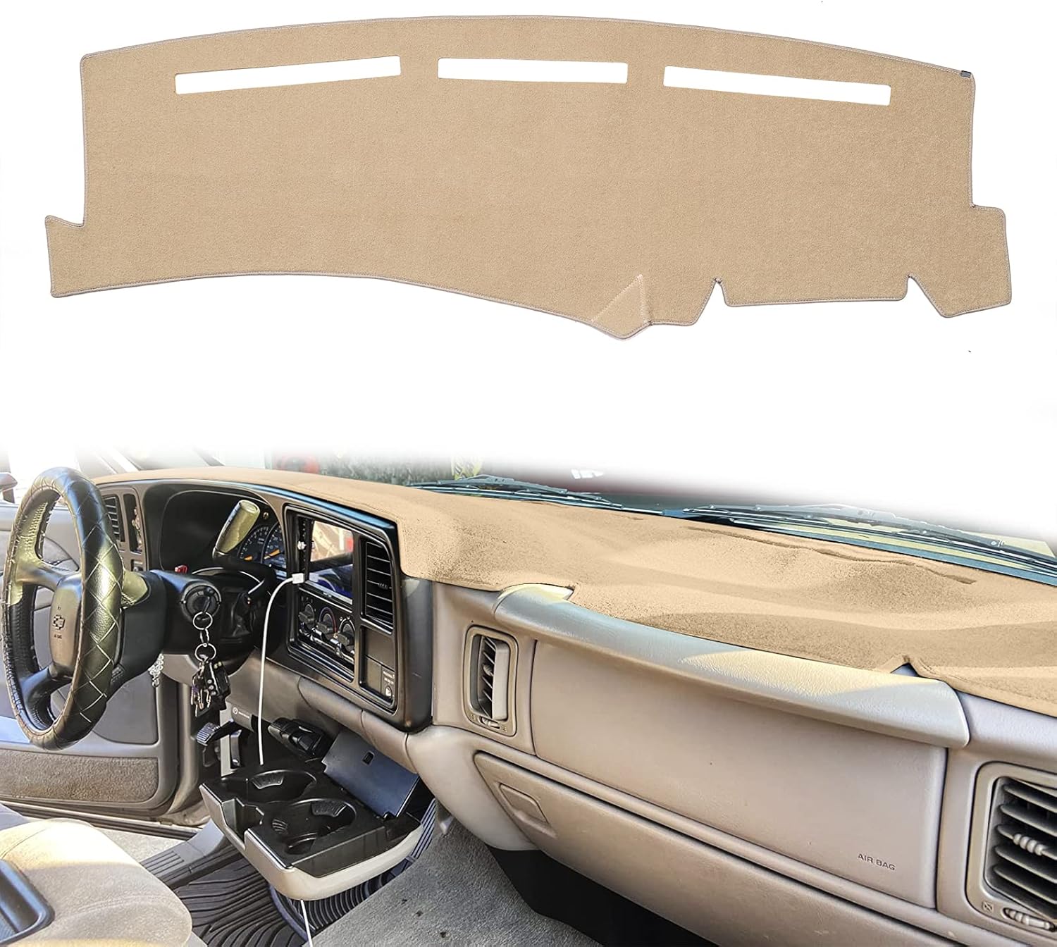 Dashboard Cover for Chevrolet Silverado 1500 2500 3500 1999-2006 Avalanche Chevy Tahoe Suburban GMC Sierra Yukon Dash Cover Mat(Premium Carpet, Beige)