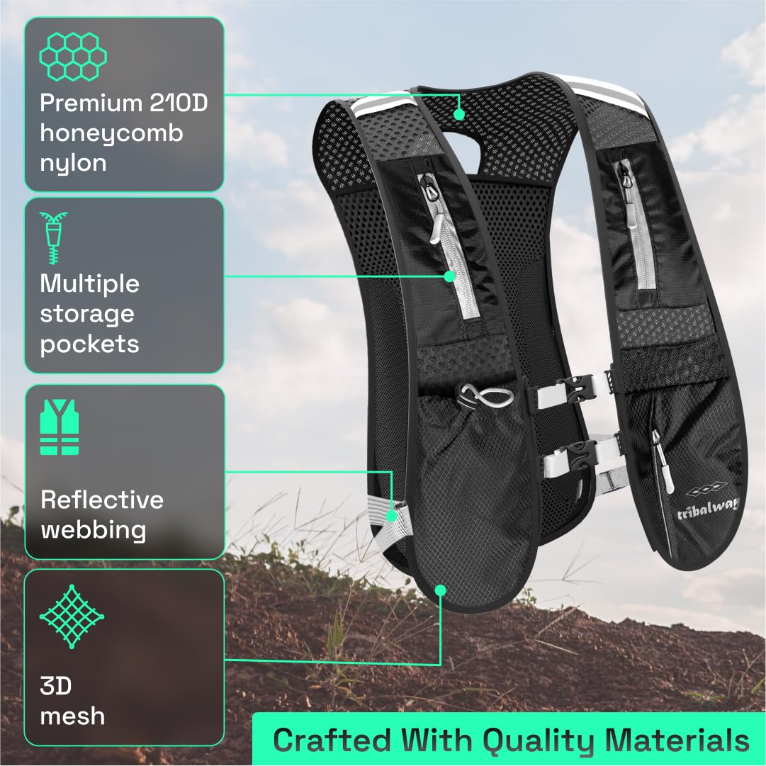 Running Vest – Hydration Vest for Men & Women, Breathable Running Backpack, Reflective Strips, Phone Holder, Water Bottle Holder