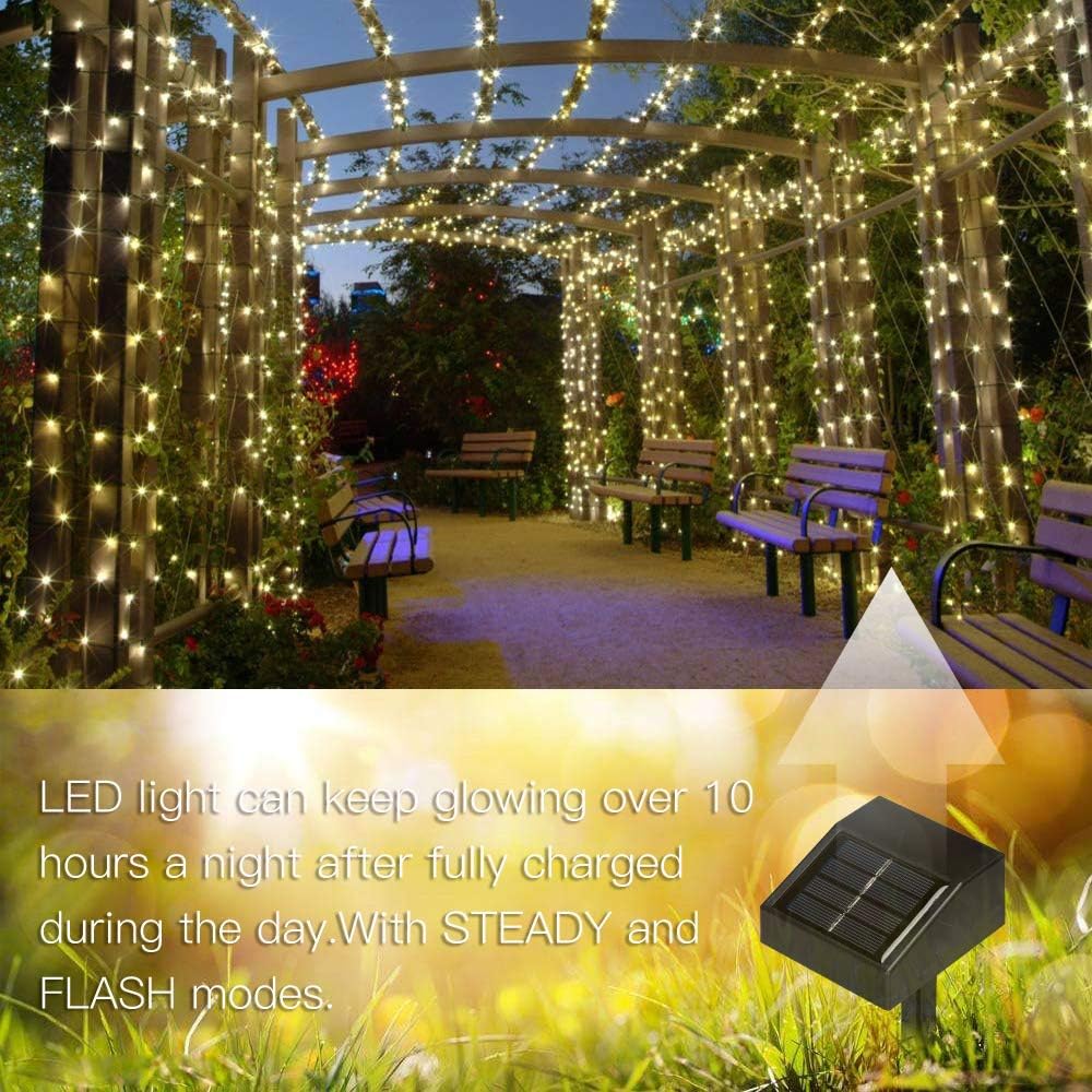 lychee® Solar Powered String Light 55ft 17m 100 LED Solar Fairy Light String for Garden,Outdoor,Home,Christmas Party (17m 100Leds, Warm White)