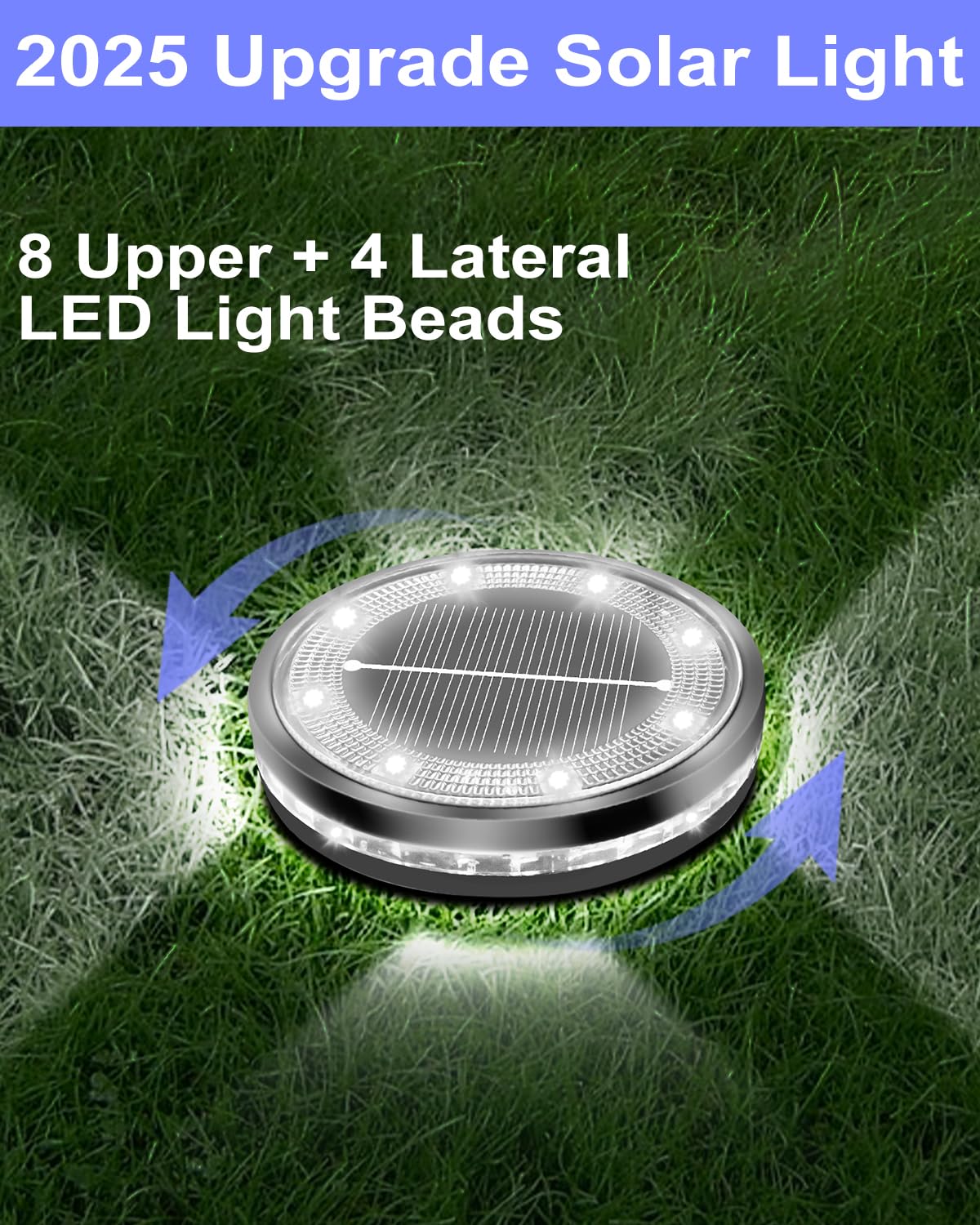 Bzavor Set di 12 luci solari da terra, 8 LED, per esterni, giardino, esterni, impermeabili, IP65, faretto solare per esterni, per vialetti, prati, cortili, vialetti