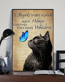 Aoevc Angel Don't Always Have Wings Sometimes They Have Whiskers Black Cat Poster Vintage Metal Tin Sign Bar Pub Club Cafe Home Wall Decor metal tin sign, 8x6 Inch