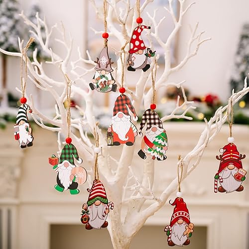 Miniatura 4 de 3 x 3, 9 piezas de adornos colgantes de madera de gnomo de Navidad, adorno para árbol de Navidad, 3.2 pulgadas, gran elfo de madera, enano, Papá