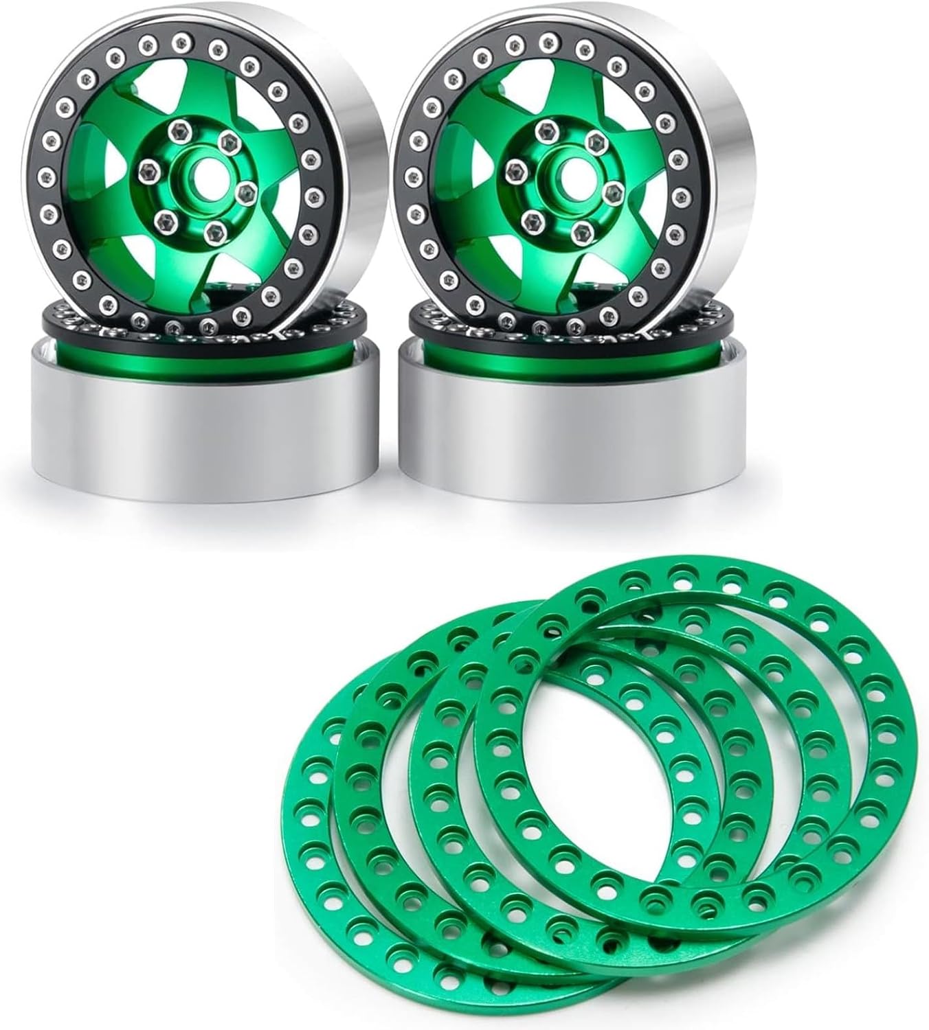 RCLINS 4PCS Aluminum 1.9" Beadlock Wheels and Beadlock Ring for 1:10th RC Crawler Car