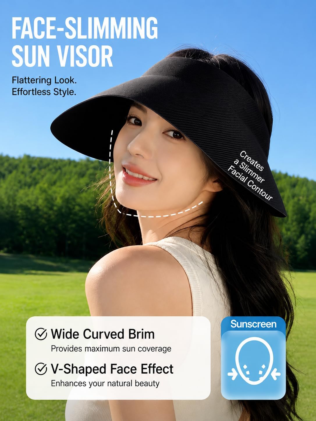 3.8 Oz Ultra Lightweight Wide Brim Women Sun Visor Hat UPF 50+ Roll Up Beach Cap 5.5” Brim Adjustable Shade for Hiking Golf
