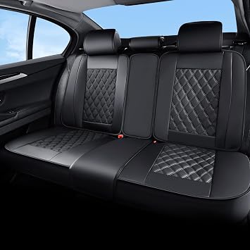 Huidasource Car Rear Seat Covers, Black Leather Back Row Seat Cover, Automotive Rear Bench Seat Cushion Cover Universal Fit for Most Cars Sedan SUV Pickup Truck Back Row/Black