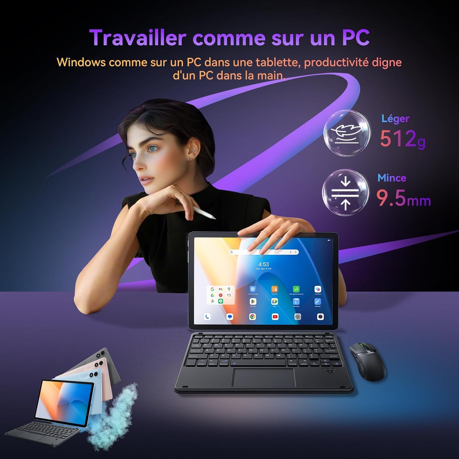 Blackview Tab9WiFi Tablette 11 Pouces 2K FHD+, 18Go + 256Go (TF 2To), Octa Core Tablette Gaming, Android 14, Gemini AI, Tablette Tactile avec Widevine L1, 8200mAh, GMS, Bluetooth 5.0, Face ID