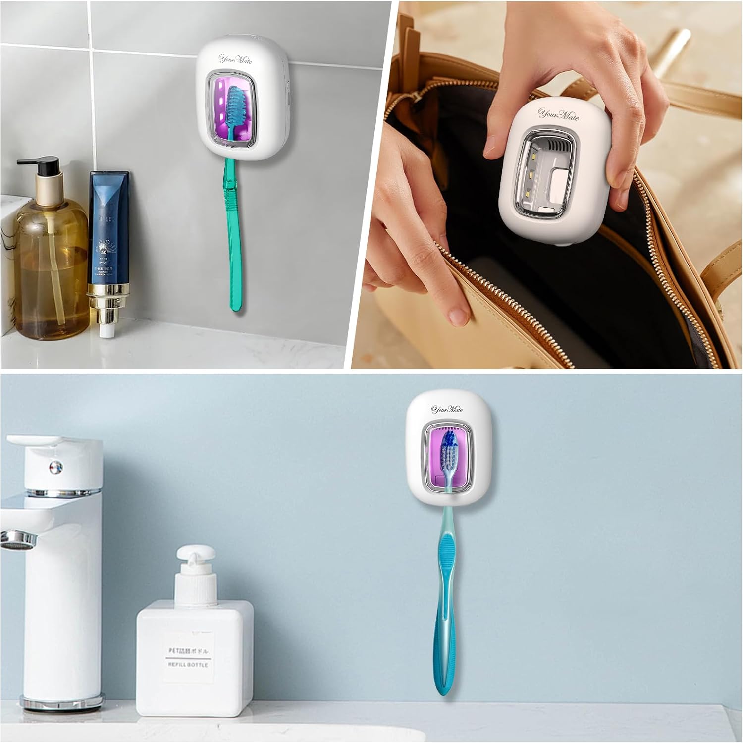 YourMate Rechargerable UVC Toothbrush Sanitizer Case Pro Compatible with Electric Toothbrush Heads/Regular Toothbrushes Travel Toothbrush Covers Case Magnetic Holder for Houshold/Traveling White - Image 5