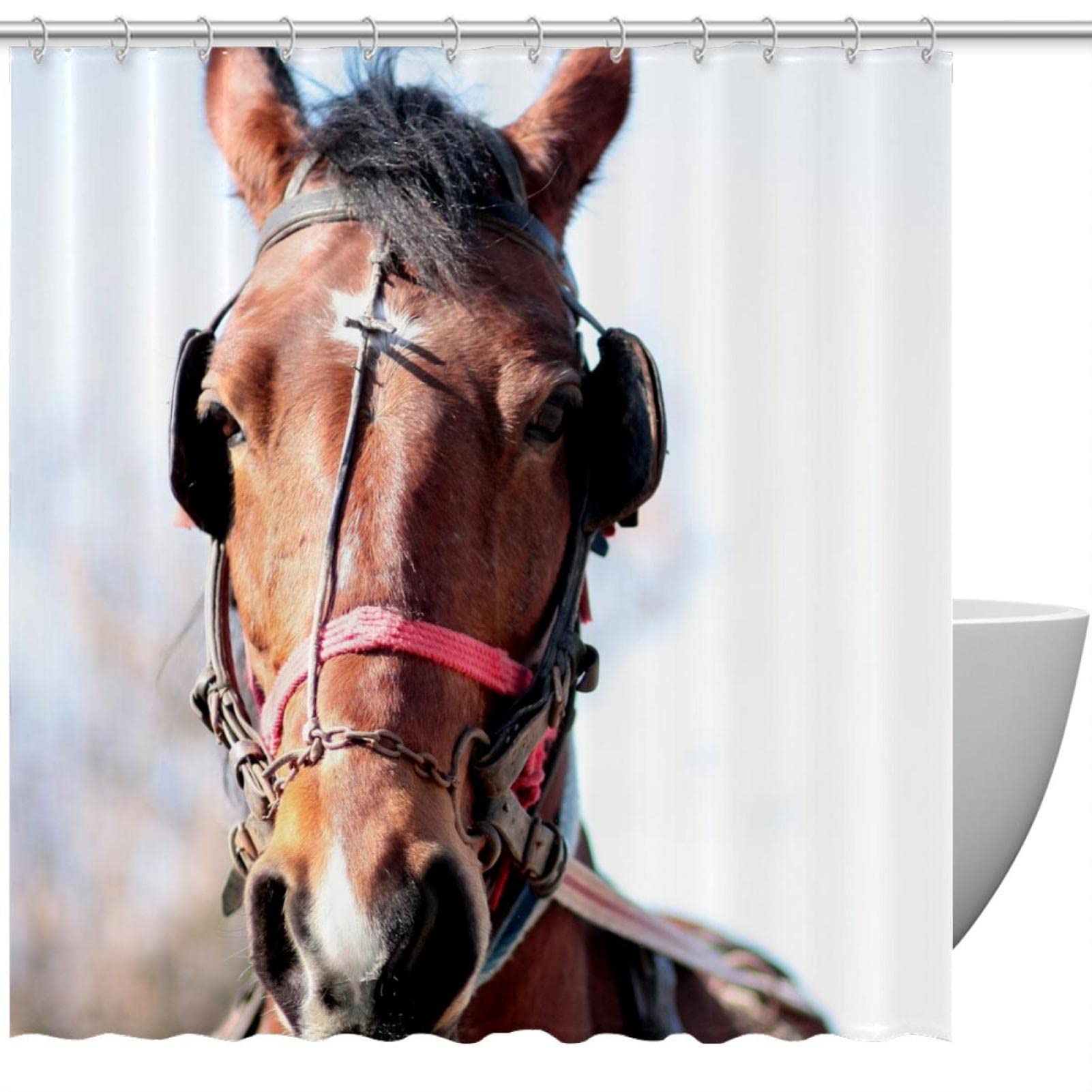 Rideau de douche imperméable anti-éclaboussures motif cheval 183x183