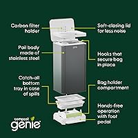 Vista 5 de Contenedor de compost de cocina, de acero inoxidable plateado, grande, 3.6 galones, compostaje sin olor para interiores, manos libres, piezas