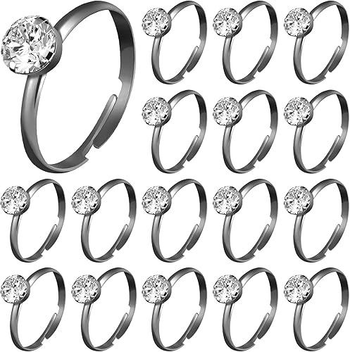 Miniatura 15 de Whaline 72 anillos de diamantes dorados para despedida de soltera, anillos de compromiso ajustables para decoración de mesa de boda, juego