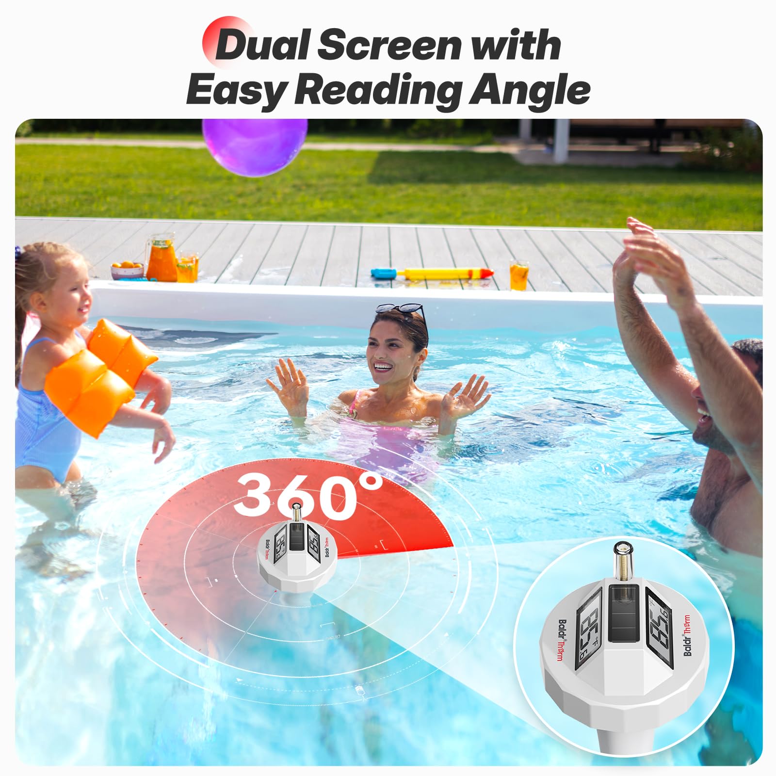 BaldrTherm Termómetro de piscina inteligente Wi-Fi, impermeable IPX8, monitor de temperatura del agua digital flotante con aplicación, fácil lectura y notificaciones de alerta para estanques, jacuzzi