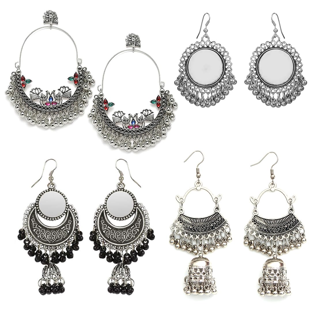 EziKart Presented Stylish and Antique Multi Designer Handmade oxidized Chandbaali fancy Hook Earring Combo of 4 with Silver beads for Woman and Girls. (B0CC1RRXLR) Amazon Price History, Amazon Price Tracker