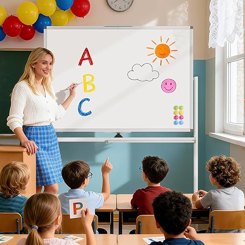 Miniatura 6 de Pizarra blanca grande de 48 x 36 pulgadas, rotación de 360 con soporte, caballete de pizarra blanca de doble cara sobre ruedas, pizarra grande de