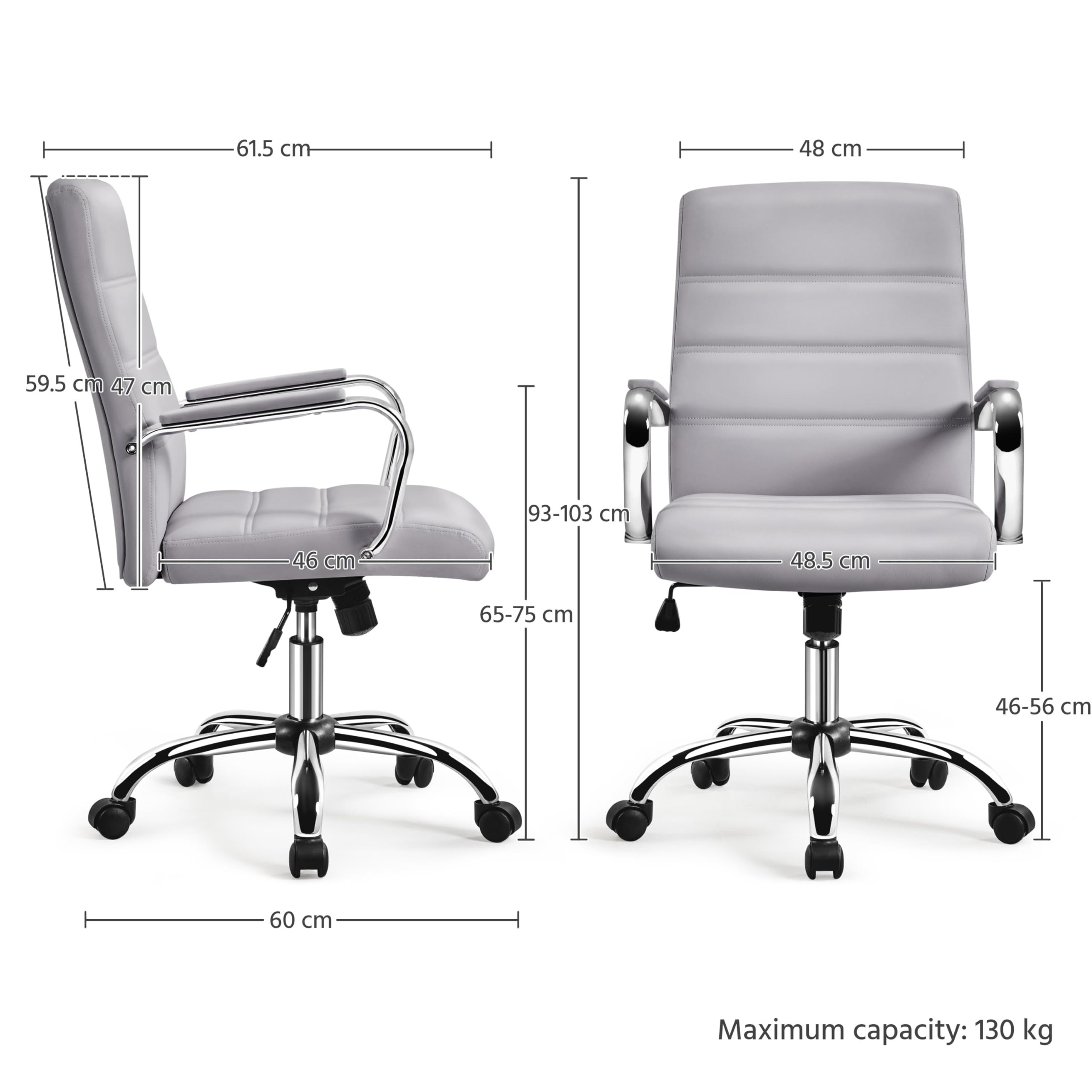 Sedia Da Ufficio Ergonomica Regolabile - In Ecopelle, Braccioli Imbottiti, Reclinabile, Portata 130 Kg