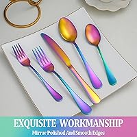 Vista 4 de Juego de 30 piezas de cubiertos de acero inoxidable arcoíris para servicio de 6, juego de cubiertos de acero inoxidable, juego de vajilla de cocina