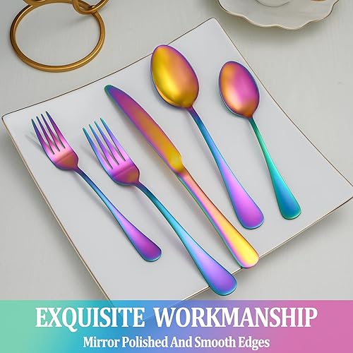 Miniatura 4 de Juego de 30 piezas de cubiertos de acero inoxidable arcoíris para servicio de 6, juego de cubiertos de acero inoxidable, juego de vajilla de cocina