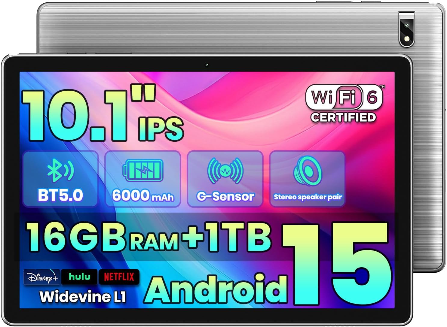 2026 Android 15 Tablet,10.1 Inch Tablets with Gemini AI, Tablet Octa-Core, 16GB RAM+1TB Expand, 2+8MP Camera, BT5, Tablets PC 2.4/5G WiFi 6,1080 IPS FHD Screen, Tablets Android Gifts for Men Women