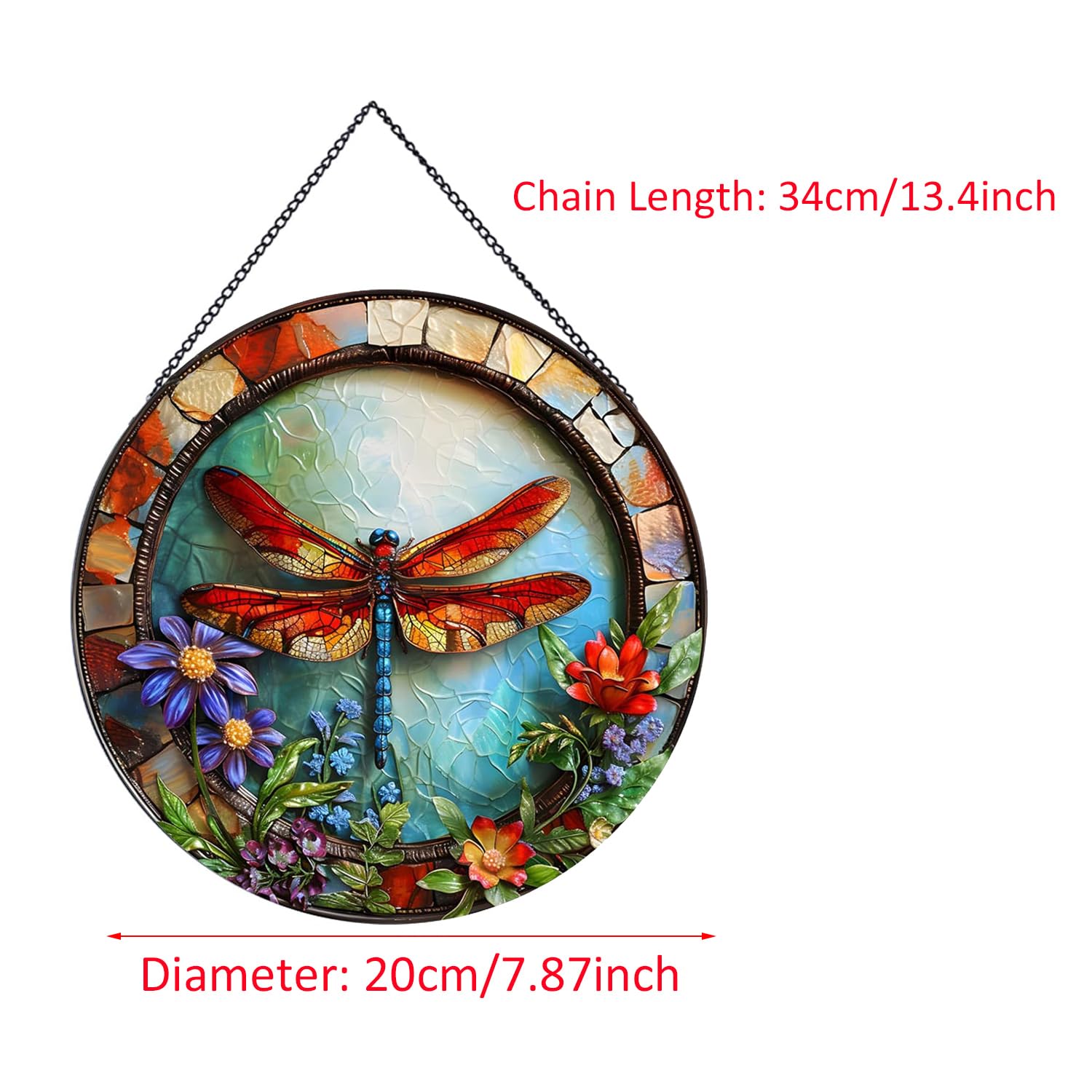 Payutou Dragonfly and Flower Suncatcher Stained Glass,Hanging Stained Glass Suncatcher for Windows,20cm/7.87inch Hand-Painted Sun Catcher Garden Hangings Halloween Fall Christmas Decor for Home - Image 2