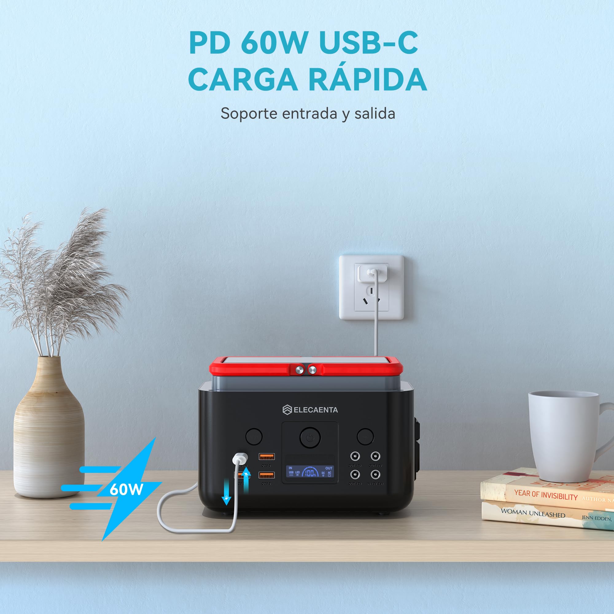 Estación de Energía Portátil 200Wh 62500mAh LiFePO4 Batería Respaldo Generador Eléctrico Solar CA200W(Pico 400W) Onda Sinusoidal Pura Carga Rápida PD60W para Acampada Aventura Emergencia Uso Doméstico