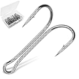 Classic Double Fsihing Hooks, 35pcs Frog Fly Tying Hooks 3X Strong Sharp Open Shank High Carbon Steel Barbed Small for Saltwater and Freshwater