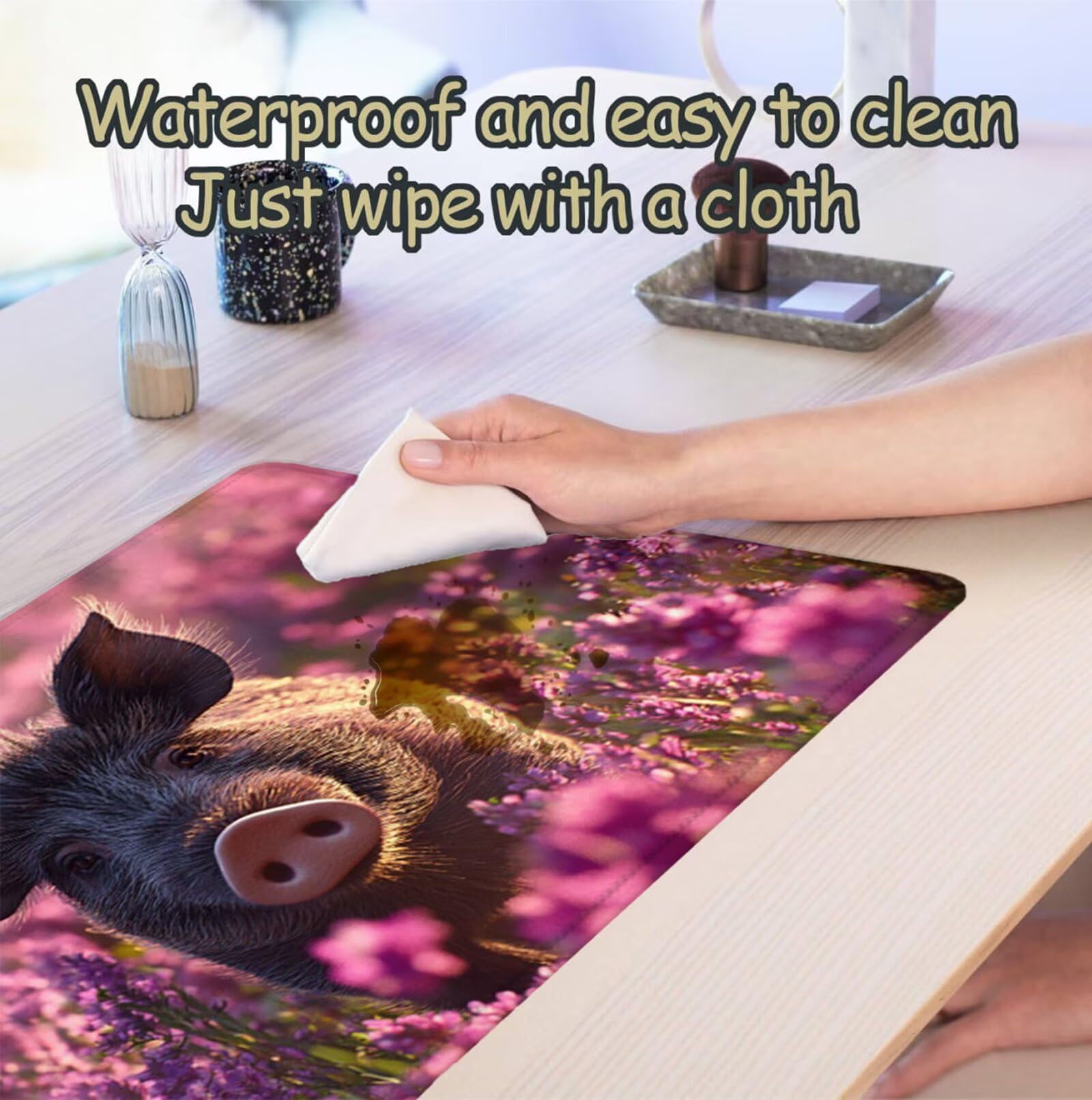 Tapis de Souris Animal Tapis Souris XXL 1200 x 600 mm, sous-Main Bureau avec Bords Cousus, Sanglier Mouse Pad avec Caoutchouc Etanche et Antidérapant, pour Le Bureau Et La Maison, Cadeaux H-3157