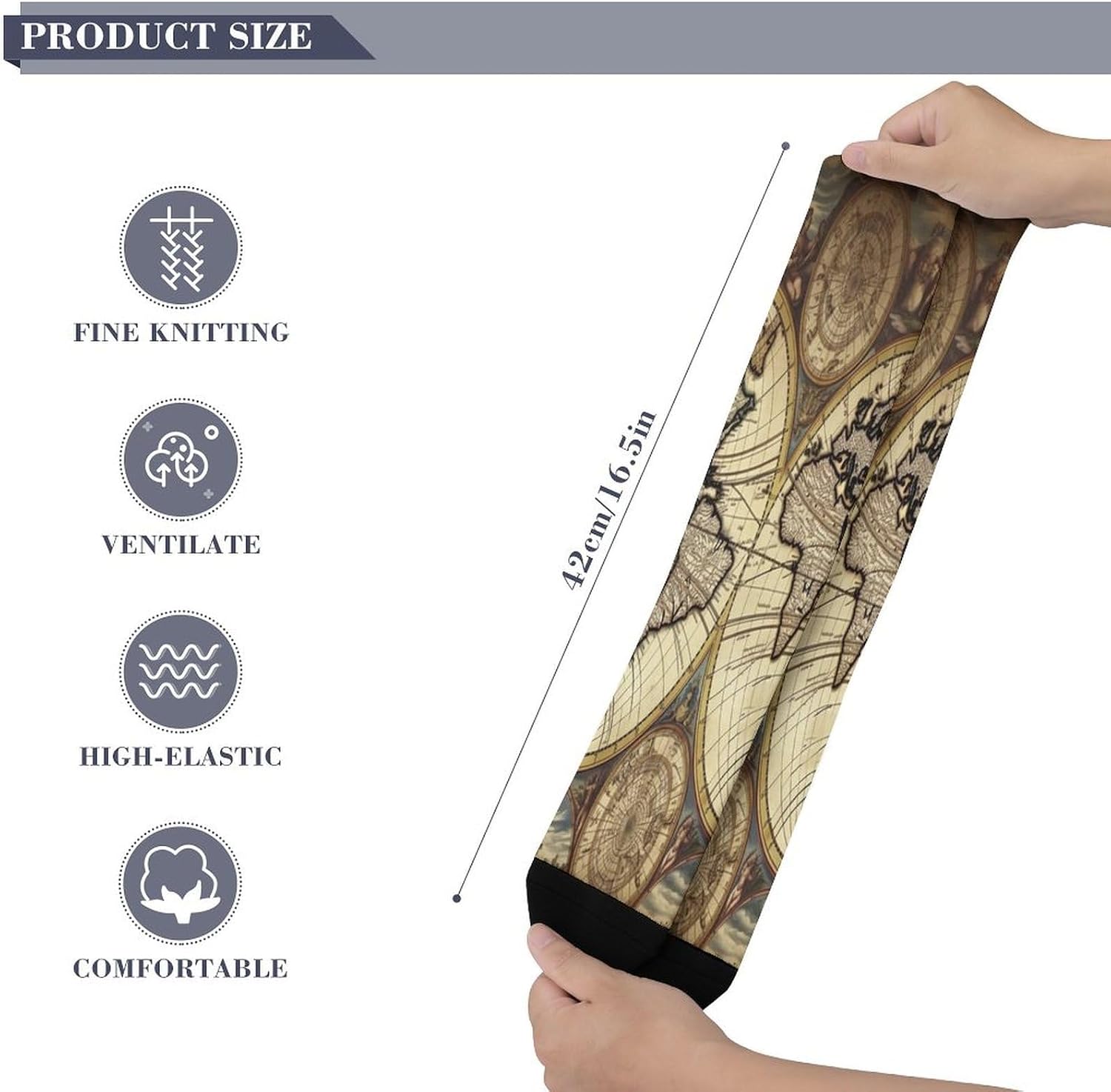 Ancient Map World Globe Crew Socks Calf Socks Athletic Crew Sock