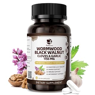 16-in-1 Black Walnut Wormwood Capsules, Rapid Gut Cleanse & Digestive Health with Clove Garlic Turmeric, Liposomal Delivery 98% Absorption,Vegan Gluten-Free 1155mg Serving - Amazon product rated Grade B