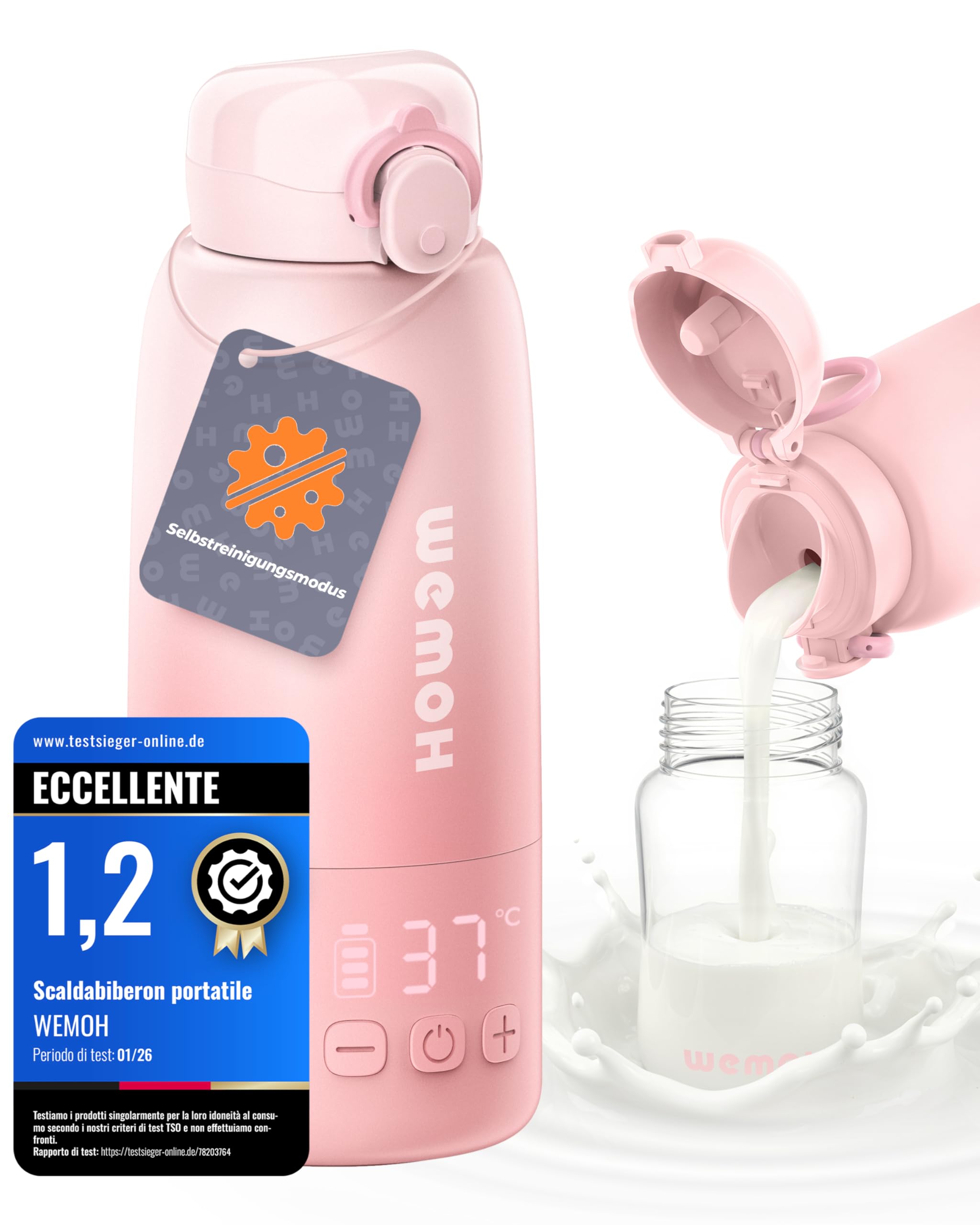 Tragbarer Flaschenwärmer Baby für unterwegs mit Selbstreinigungsfunktion, 100W Schnellaufwärmung, Präzise Temperaturkontrolle, 450 ml Kapazität, Akku für 2–3 Erwärmungen einer vollen Flasche