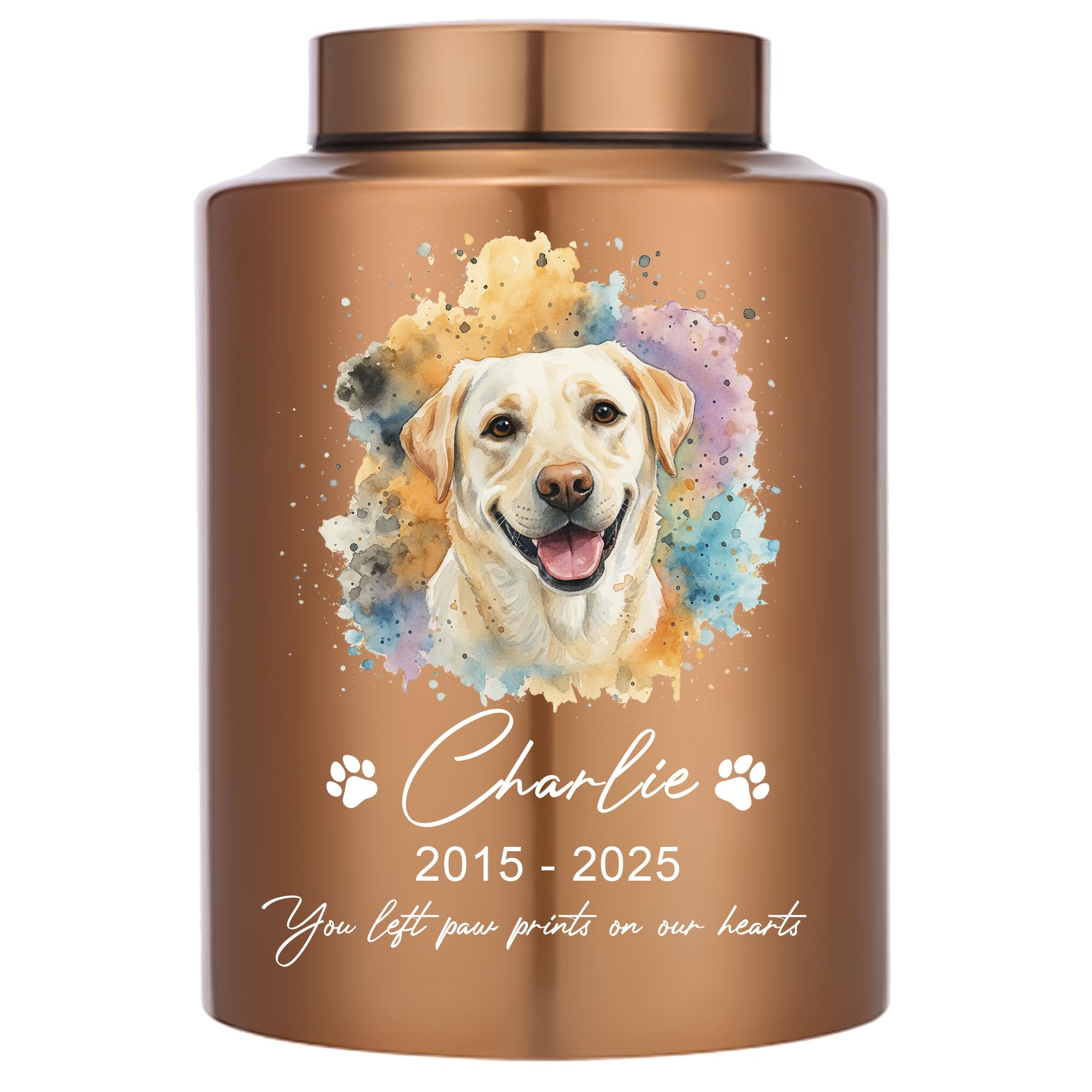 Urnen für Hunde Katzen Asche mit Name und Foto als personalisierte Pet Memorial Andenken Urne für Verlust von Hundekatzen (Aquarell)