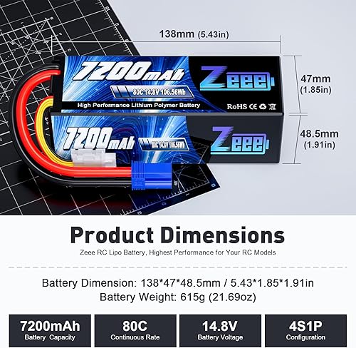 Miniatura 2 de Zeee 4S Lipo Battery 7200mAh 14.8V 80C Estuche rígido Batería EC5 Conector 2 baterías con 1 bolsa de seguridad Lipo Bolsa ignífuga a prueba de