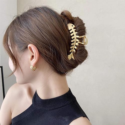Miniatura 5 de 3 pinzas de metal con forma de hueso de pescado dorado y plateado para cabello grueso y fino, accesorios para el cabello para mujeres y niñas