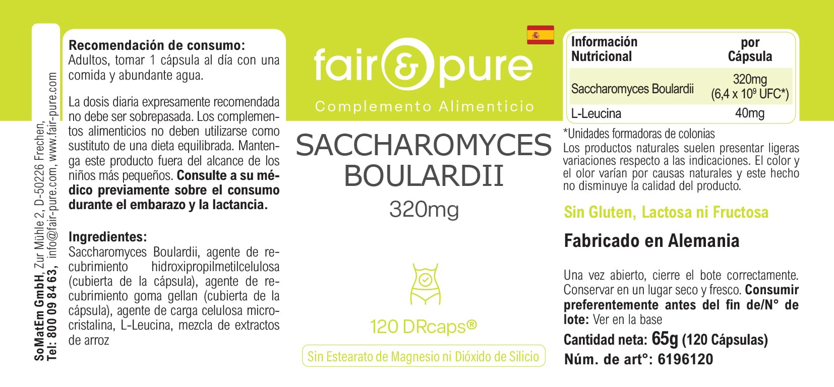 Fair & Pure® - Saccharomyces boulardii - 120 capsules - 6,4 milliards de levures probiotiques sous forme de DRcaps