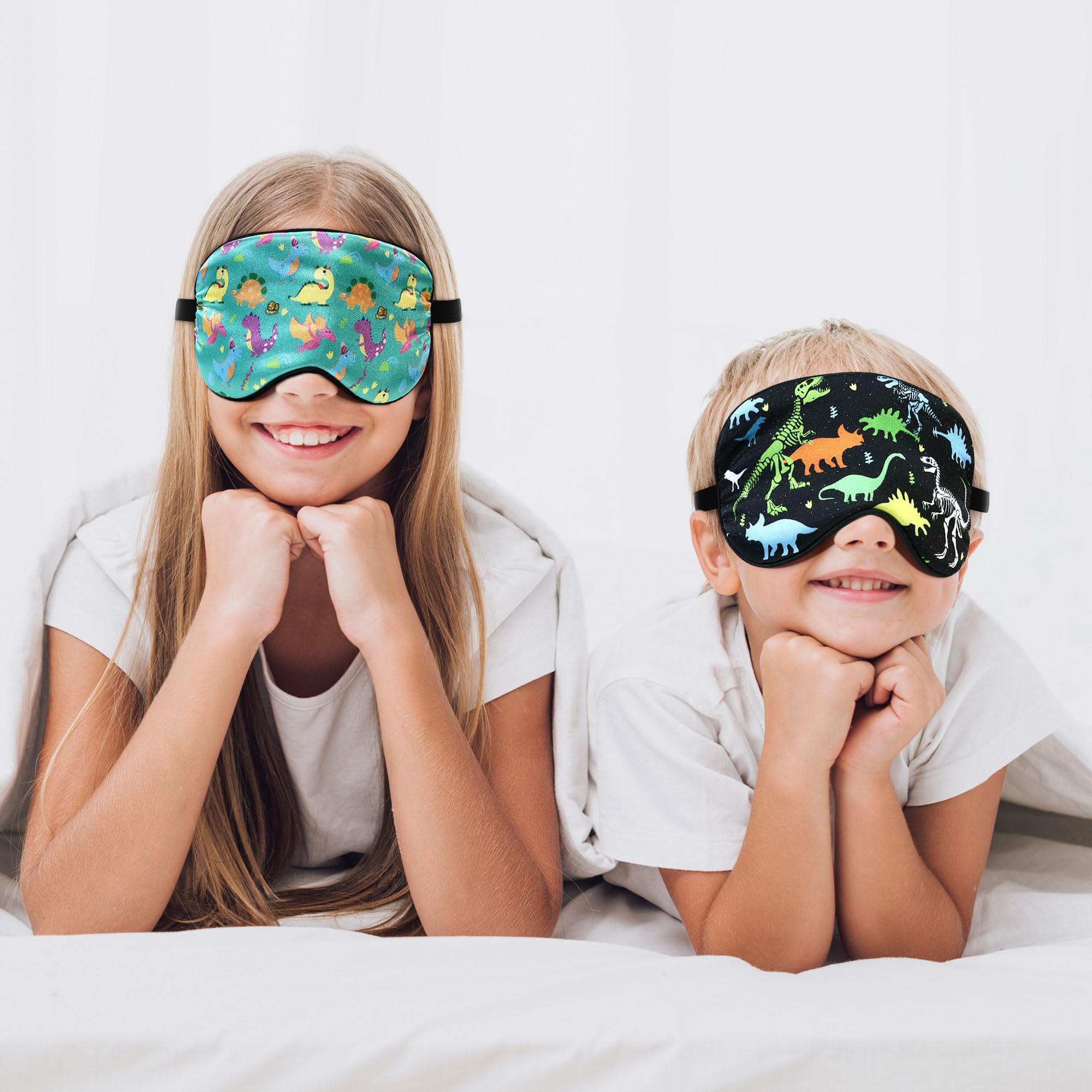 Confezione da 2 maschere per dormire per bambini, motivo dinosauro, simpatiche mascherine per dormire, con cinghia regolabile, oscurante, per bambini e adolescenti, per chi dorme sul fianco, casa