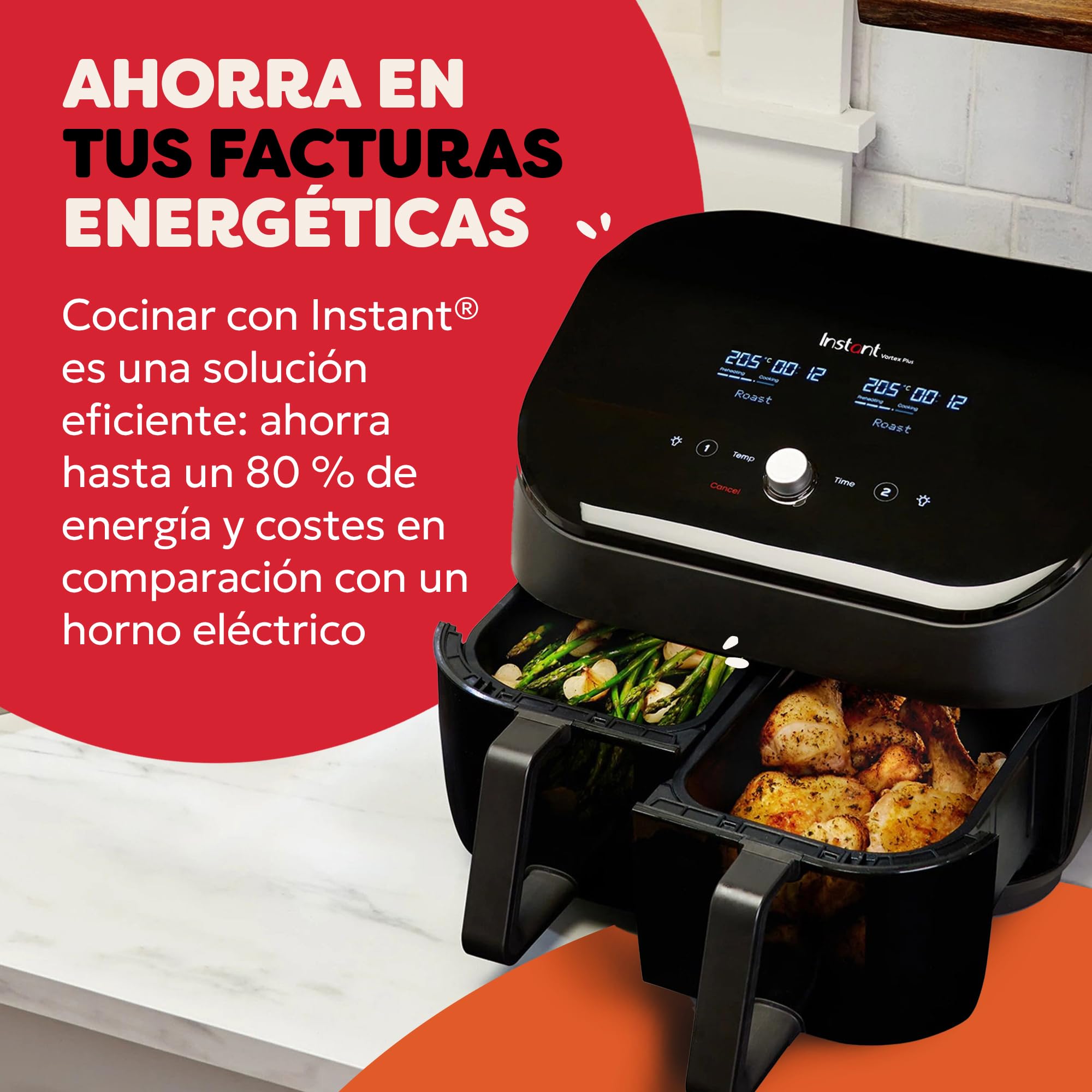 Instant Pot Freidora de aire Vortex Plus Dual, Negro con mirilla, de gran capacidad (8L), Con dos cestas de 3,7 L, ventana transparente, función deshidratadora, grill, horneado, asado, recalentado