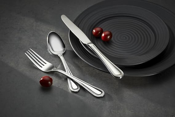 Oneida Silverware Set For 8, Countess 45-Piece Everyday Flatware Set with Serving Utensils, Service For 8, Bead Pearl, 18/0 Stainless Steel, Dishwasher Safe,Knives Spoons & Forks Set (Silver 45 Piece)