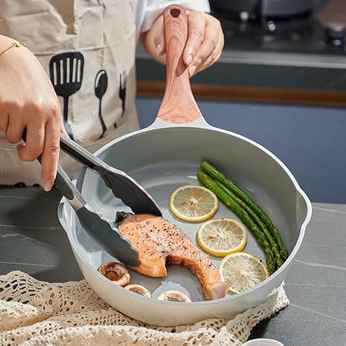 Miniatura 6 de Sartenes antiadherentes con tapa, sartén profunda de 11 pulgadas, antiadherentes, sartenes de cerámica con boquilla de vertido, sartén no tóxica