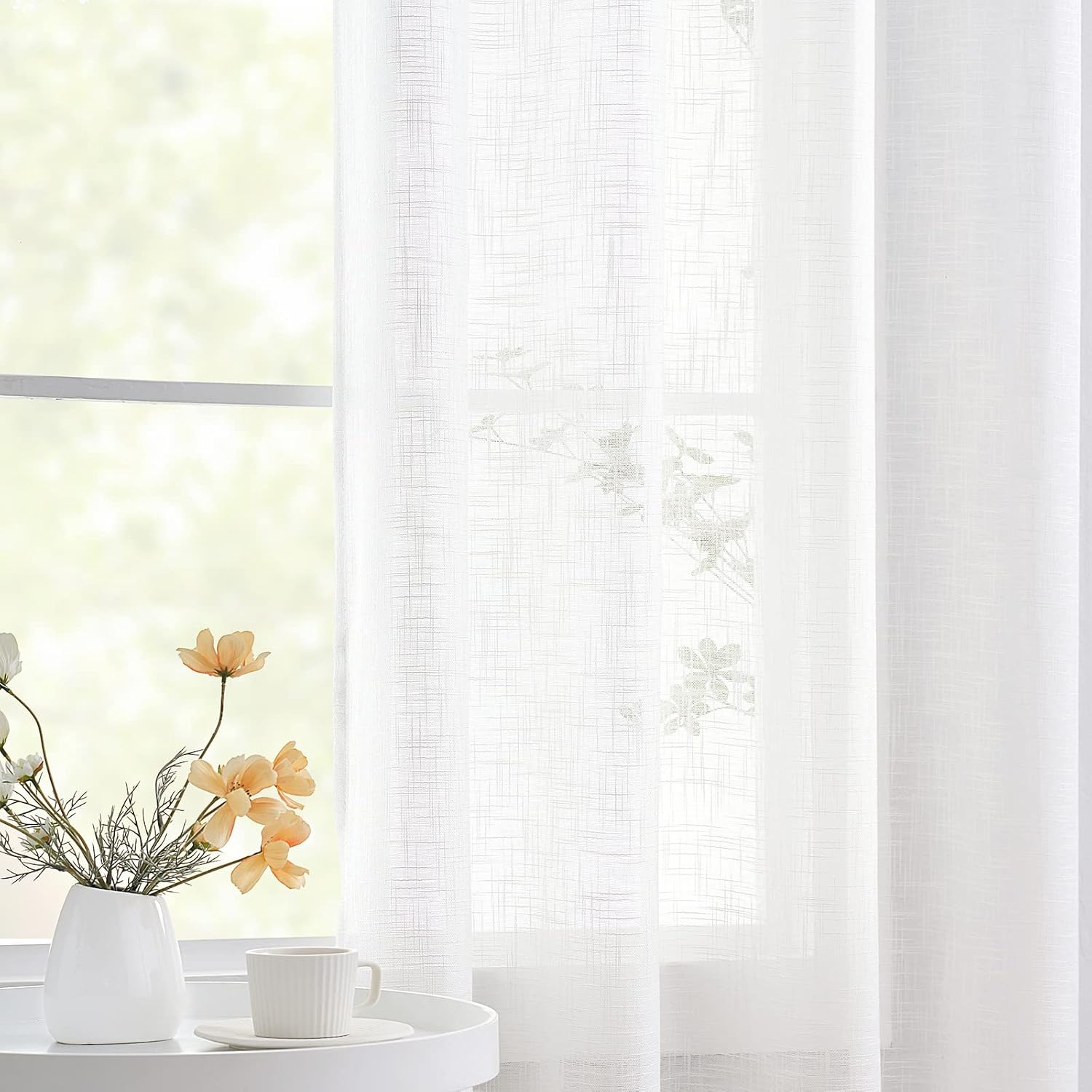 Treatmentex Linen White Semi Sheer Curtains for Living Room 72inch Long